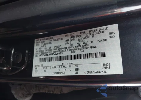 2022 Ford F-150 Lariat from USA, damaged, VIN 1FTFW1E89NFA29689